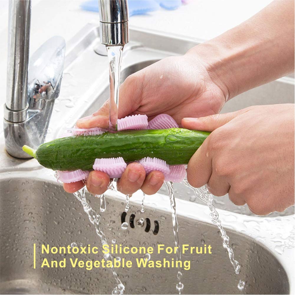 M MOACC Silicone Sponge Brush Scrubber Dishwashing Pot Washing Fruit Vegetable Cleaner BPA-Free Pack 2 Yellow