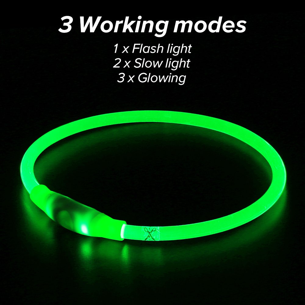 Illumifun Led Dog Collar, USB Rechargeable TPU Cuttable Light Up Collar Make Your Dogs Seen & Safe in the Dark (Neon Green)