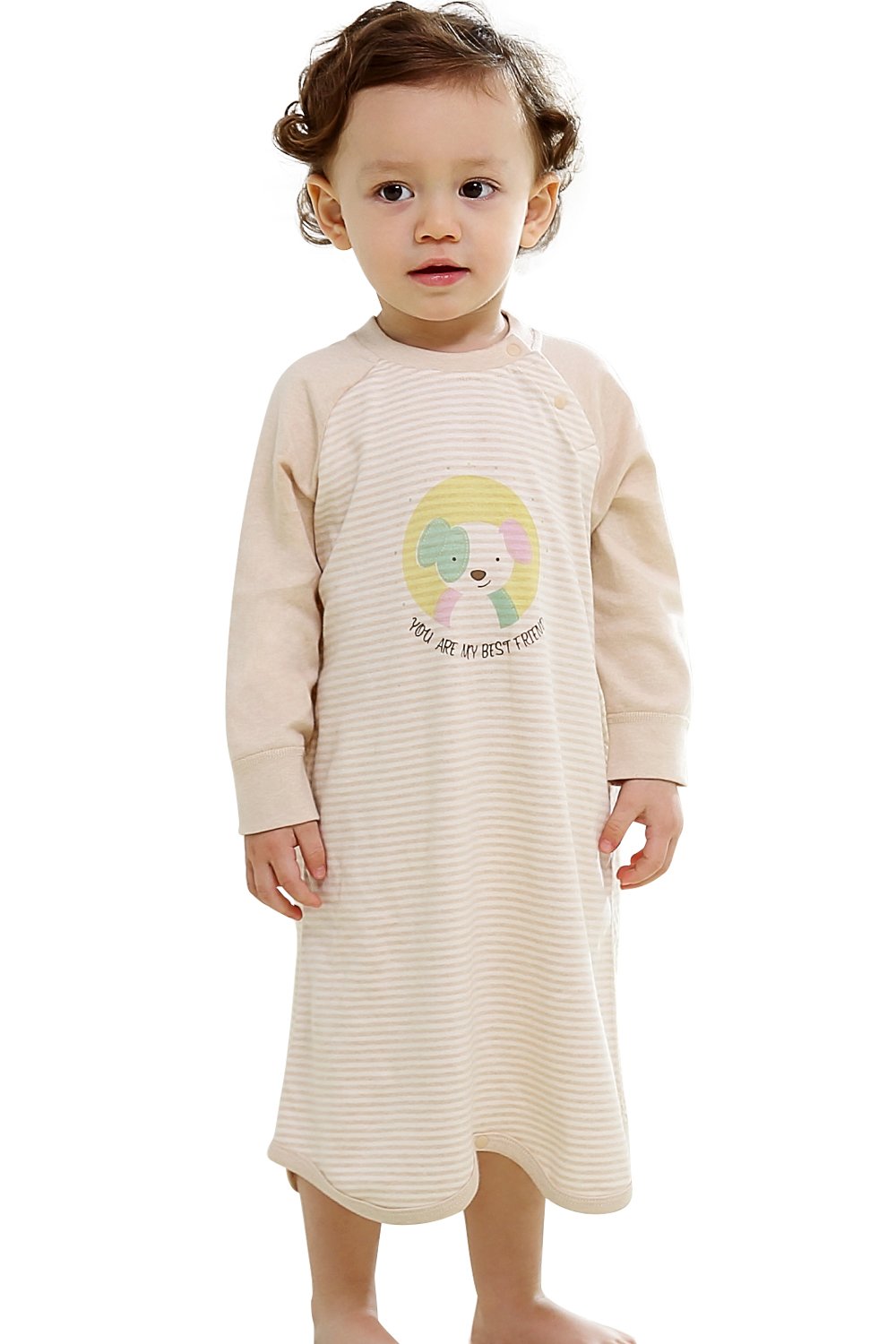 Jane Chen\'s Baby Snap Striped Long Sleeve Onesie Organic Color Cotton Bodysuit (Height 80, Apricot Puppy)