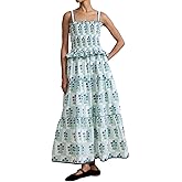 ABYOVRT Women Floral Maxi Dress Sleeveless Smocked Ruffle Flowy Boho Sundress with Pockets Summer Vacation