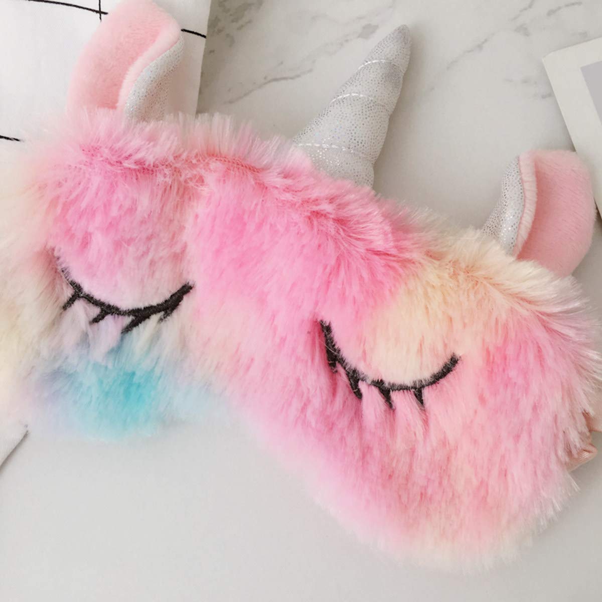 Monai Cute 3D Sleep Mask Plush Animal Sleeping Home Eye Cover for Women Girls (Unicorn)