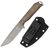 Kizer Begleiter Fix Fixed Blade Knife, 3.78" Drop Point 3V Blade Hunting Knives with Kydex Sheath, Brown Burlap Micarta Handle EDC Knife for Camping Hunting Survival 1045MD1