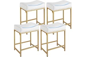 FLYZC Bar Stools Set of 4 Counter Height, 24" Modern White & Gold Counter Stools Set of 4, Barstools Saddle Stool Backless Is