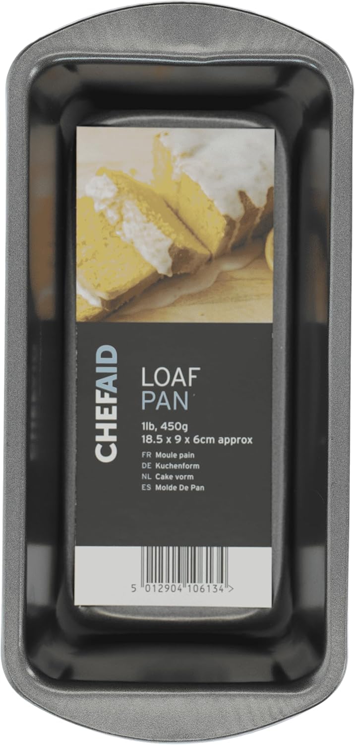 Chef Aid Non-Stick 450 g Rectangular Bread pan 22.5 x 10.5 x 5.5 cm Ideal for Bread, Loaves, Cakes and Pastries Handwash, Refrigerator and Freezer Safe, Black