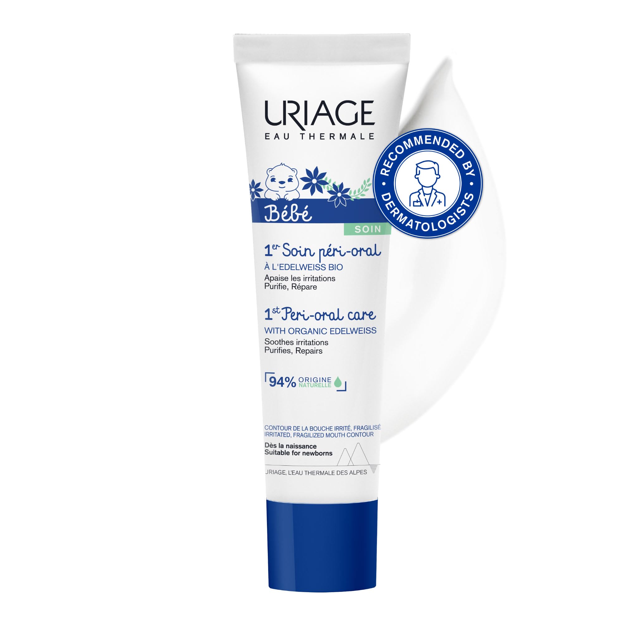 Uriage Baby Peri-Oral Care with Organic Edelweiss & Copper-Zinc 30ml - Instantly Soothes Irritation - Repairs & Purifies Skin - Fast-absorbing - Fragrance-Free - 94% Ingredients of Natural Origin