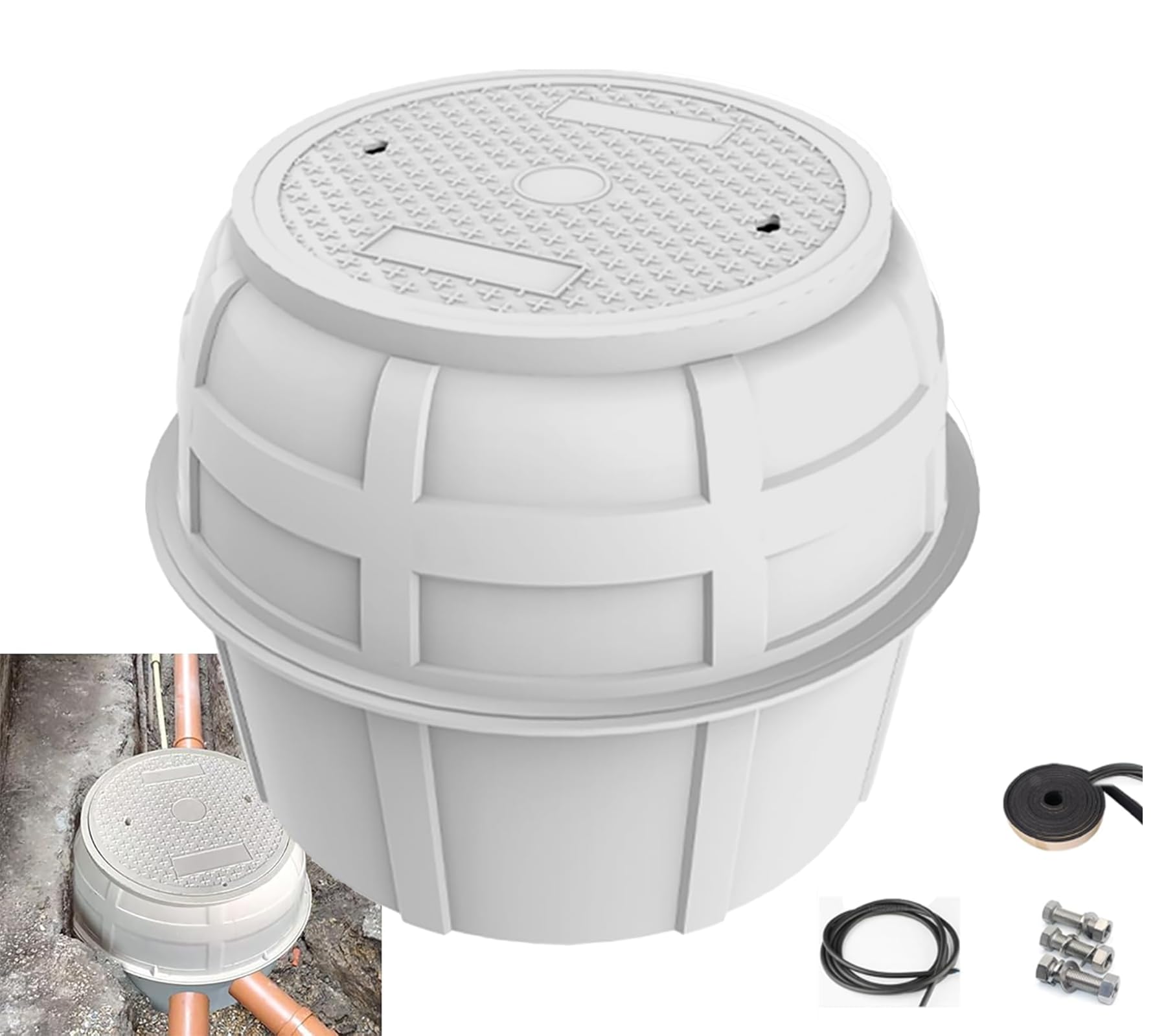 Photo 1 of Natotela 40x31.5H Fiberglass Manhole Enclosure,Underground Vault W/28“ Cover Precast Large Meter Junction Box Inspection Manhole Assembly,Drainage Collection Round Brick Well for Sewage Septic Tank