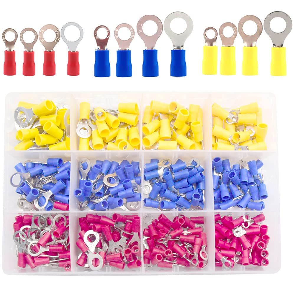 Ruidee 360Pcs Insulated Ring Terminal 22-16 AWG 16-14 AWG 12-10 AWG Electrical Wire Crimp Connectors Kit Red,Blue,Yellow（UPRZ）