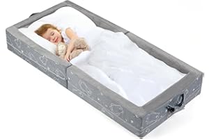 Umoving Portable Toddler Travel Bed – Foldable Soft Foam Floor Crib with Washable Cover, Built-in Safety Rails, No Assembly, 