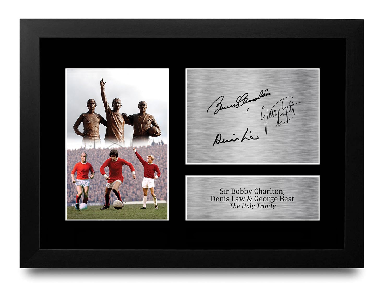 HWC Trading FR Denis Law, George Best & Bobby Charlton Gift Signed FRAMED A4 Printed Autograph Gifts Photo Display โ image 1
