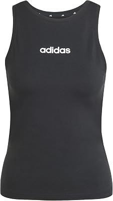 Donna Essentials Linear Slim Cotton Tank Shirt, Black/White, S