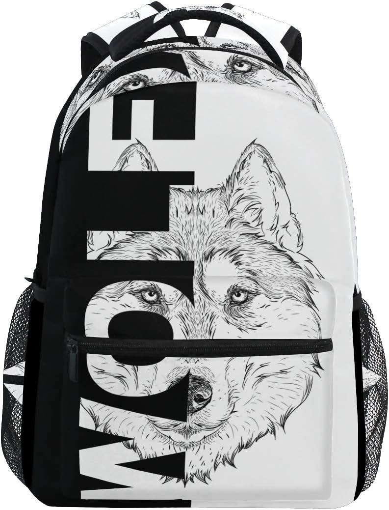 Hunihuni Art Wolf Durable Backpack College School Book Shoulder Bag Daypack for Boys Girls Man Woman