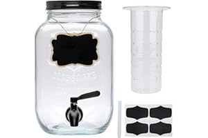 Accguan Drink Dispenser,1-Gallon Glass Beverage Dispenser with Black Lid and Stainless Steel Spigot,Mason Drink Dispenser for Parties,Wedding,Picnics,Barbecues and Daily,1 pack