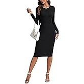 LYANER Women's Ribbed Knit Slim Fit Crewneck Long Sleeve Casual Fall Bodycon Midi Dress Black X-Large