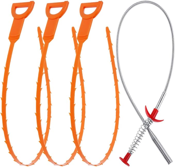 Vastar Drain Snake Hair Catcher, 4 in 1 Drain Cleaner with 3 Pieces Drain Auger Clog Remover