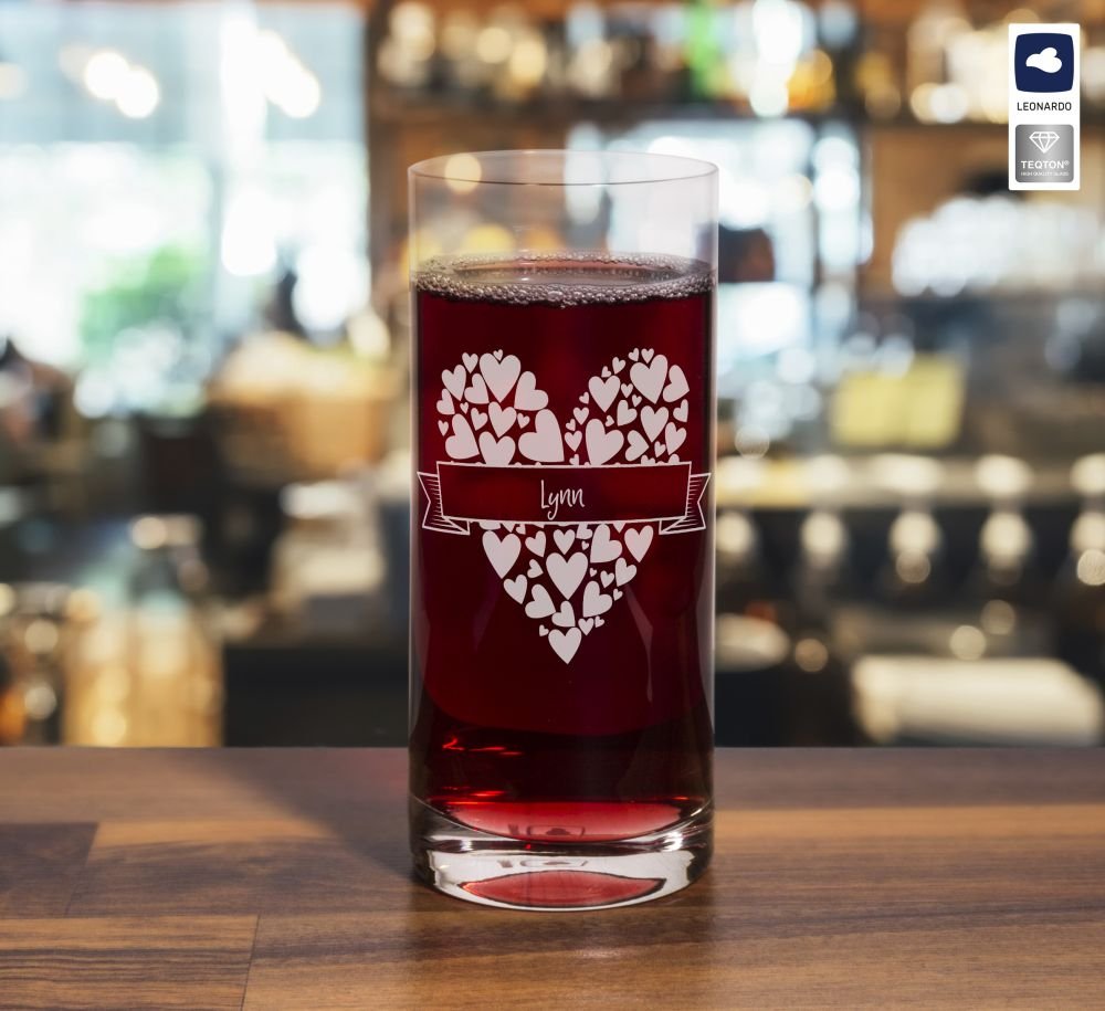 Leonardo® Trinkglas mit Gravur Design Herzbanderole PrintPlanet® Glas