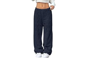 Fleece Pj Bottoms Women, Womens Plush Pajamas Pants Drawstring Wide Leg Lounge Trousers Fuzzy Sleepwear for Winter