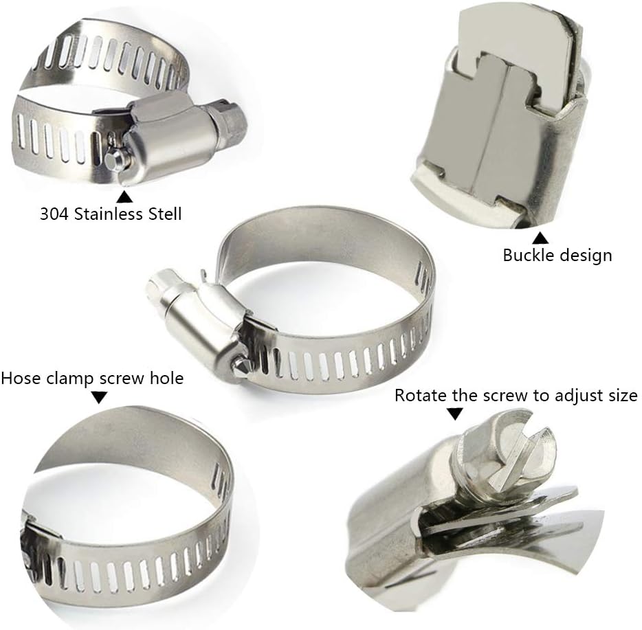 30 Pcs Hose Clips 304 Stainless Steel 6 Sized Hose Clamp Assorted 10-63mm Range Worm Drive Pipes Hose Clamps Clips - Image 5