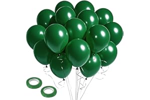 K.E.J. Dark Green Balloons 12 inch, 160pcs Green Ballons with Ribbons Latex Party Balloons for St. Patrick's Day, Baby Shower, Jungle Forest Themed,Football, Christmas, Birthday Party Decoration