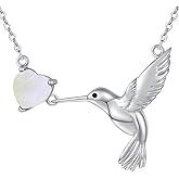 MILKYX Rainbow Genuine Heart Moonstone Hummingbird Pendant Necklace Sterling Silver Natural Gemstone June Birthstone Jewelry for Women
