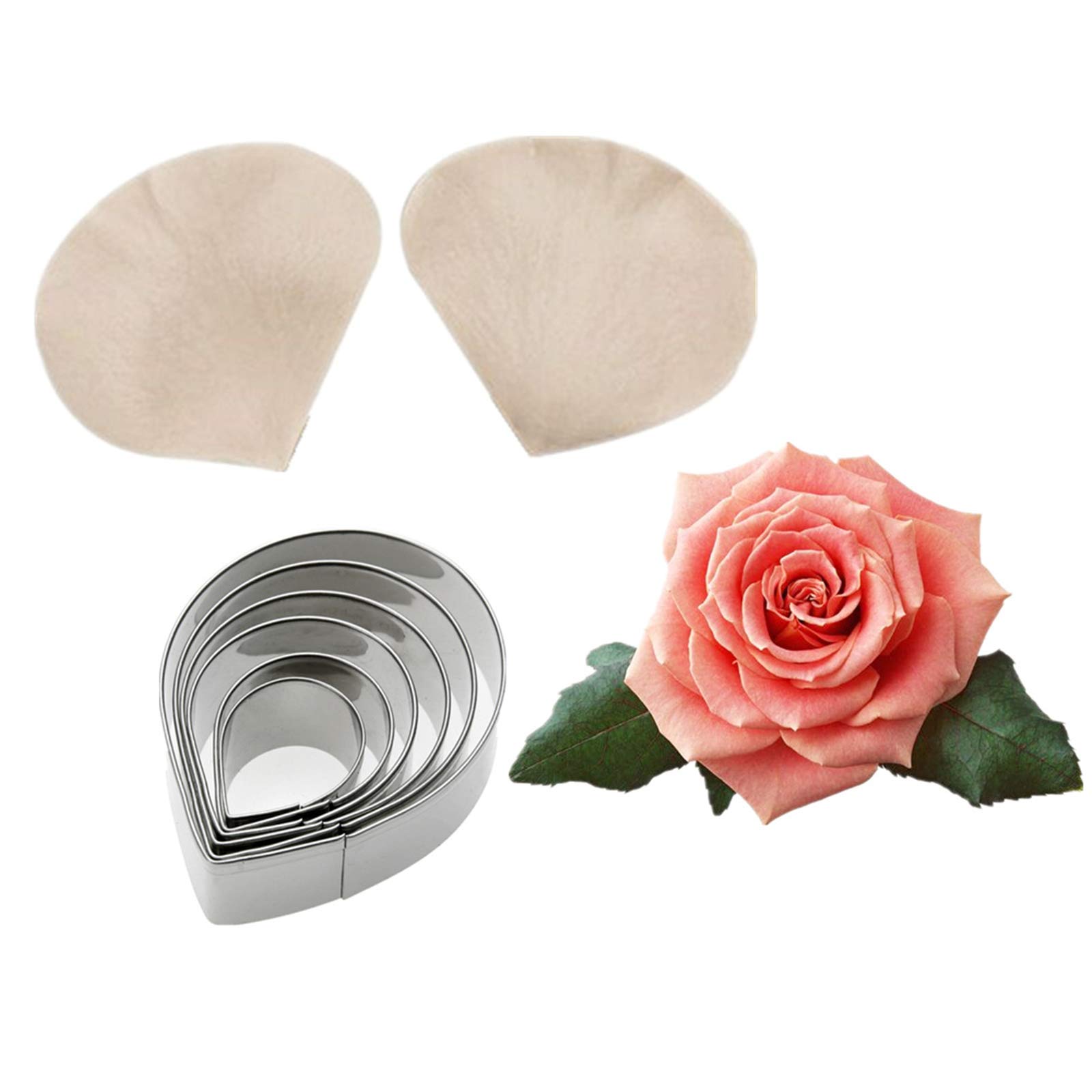 Kuyuepin 6pcs Rose Gumpaste Flower Cutter Set, 2pcs Gumpaste Silicone Veinier Mold, Sugarcraft Flower Making Tool for Wedding Cake Decorating, Chocolate, Sugar, Soap, Cookie