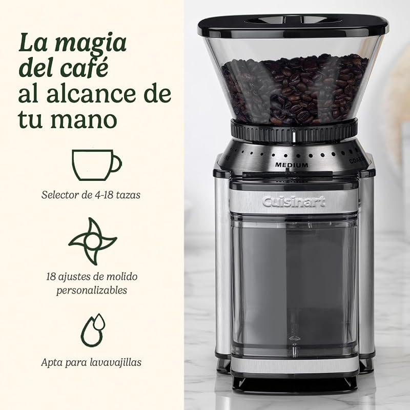 Molinillo de café, uso doméstico, 4-18 tazas, 8 posiciones de molido, Diferentes intensidades de infusión - espresso, cold brew, latte, cappuccino, Fresa Acero Inoxidable