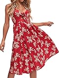 FANCYINN Womens Red Floral Prints Tie Front Button