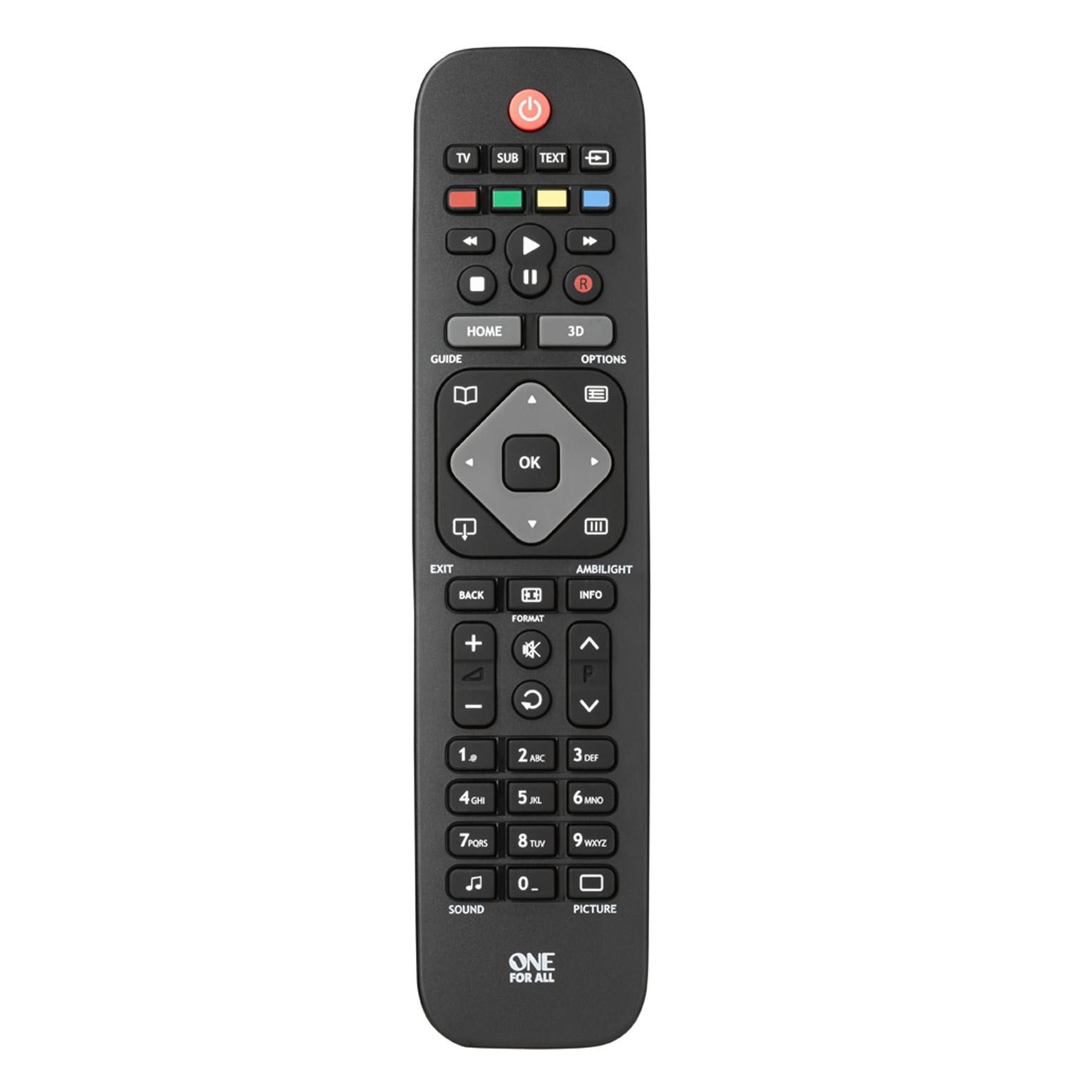 One For All Philips TV Replacement remote – Works with ALL Philips televisions – Ideal TV replacement remote control,Black