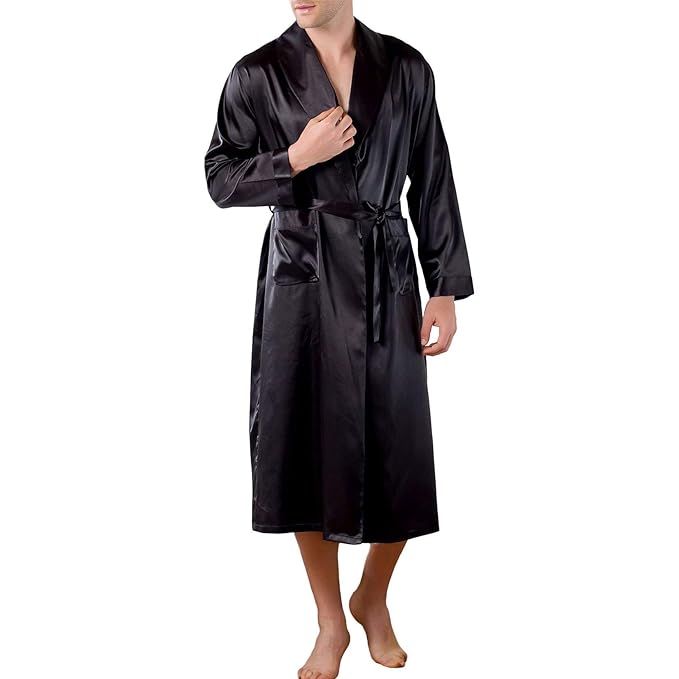 Buy Lu's Chic Men's Satin Robes Long Sleeve Robes SPA Lightweight Short
