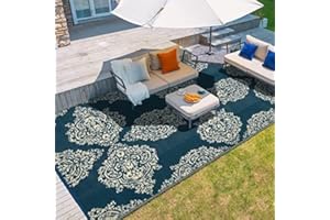 wikiwiki Outdoor Rug, 4x6ft Waterproof Reversible Mat Indoor Outdoor Rugs Carpet, Small Area Rug Plastic Straw Rug for Patio Deck Balcony Pool RV Camping Beach Picnic, Blue & Beige, Rugscape Series