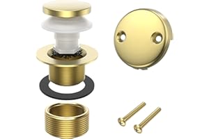 Homeslea Brushed Gold Tub Drain, Brass Bathtub Drain Kit with Hair Catcher, Tip-Toe Bath Drains and Overflow Replacement kit, Tub Drain Stopper with Two-Hole Overflow Faceplate Conversion kit Assembly