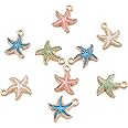 Craftdady 50Pcs Random Mixed Color Enamel Starfish Pendants 18x14.5mm Gold Plated Metal Ocean Sea Life Charms for Summer Beach Theme Jewelry Making with 1.4mm Hole