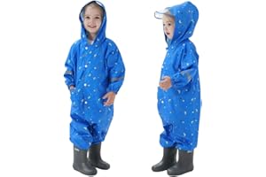 Sayyea Toddler Rain Suit With Hood - Waterproof Coverall One Piece for Baby and Kids (1-9 Years)