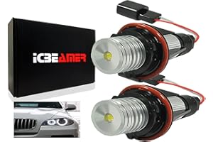 ICBEAMER LED Angel Eyes Halo Ring Marker Light, Color: White Compatible for BMW E39 E53 E60 E61 E63 E64 E65 E66 E87 LED 12V 6W, Replace OEM Factory Light Bulbs, [Pack of 2 pcs]