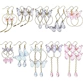 SUNNYCLUE 1 Box 10 Pairs Butterfly Earrings for Women Set Spring Dangle Earrings for Women Pink Lightweight Organza Fabric Insect Crystal Teardrop Animal Jewelry Set Wedding Party Favors Gifts Adult