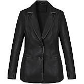 Bellivera Woman's Faux Leather PU Blazer Open Front Business Casual Jacket Mid-Length Fall Fashion Coat with Pockets