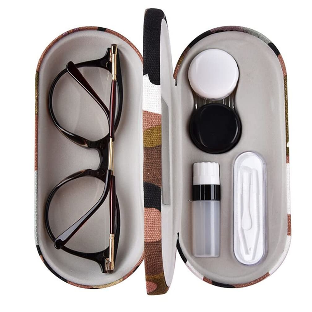 Amaliy Contact Lens Case with Mirror Tweezers Remover, 2 in 1 Double Eyeglass Case, Portable Glasses Case for Travel