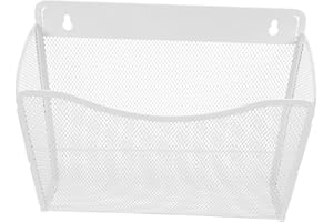 SOLUSTRE Wall-Mounted White File Basket Organizer, Hanging Mesh Wall File Holder with Slanted Opening
