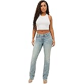 True Religion Womens Billie Mid Rise Straight Leg Jeans, Jeans for Women, Womens Fashion