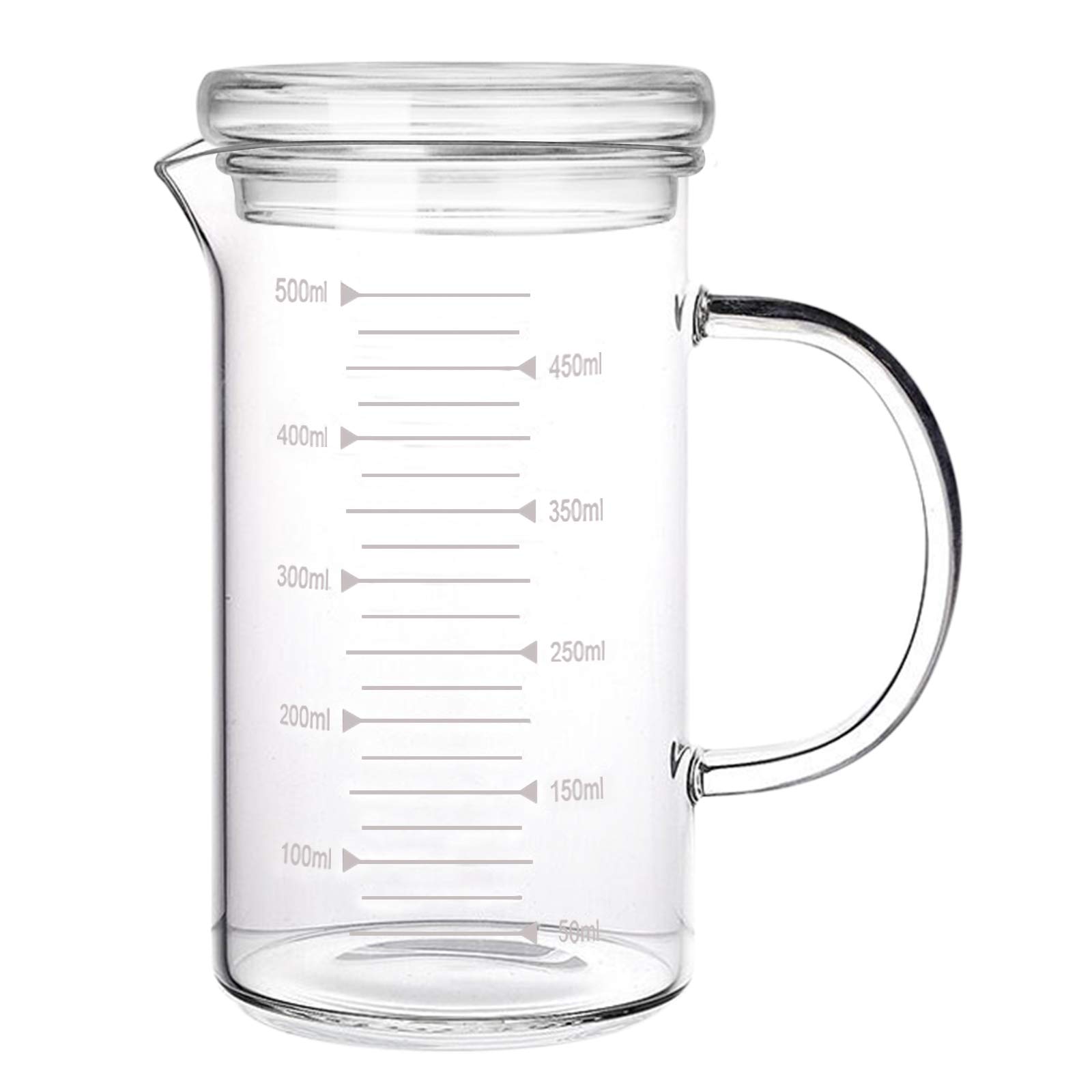 500ml Heat-Resistant Glass Measuring Cup with Scale and Lid, Transparent Measuring Container for Microwave, Milk, Coffee, Hot/Cold Drinks, Beverage, Iced Tea, Medical Use
