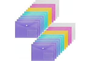 Acrux7 24PCS A5 Poly Envelope Folders, A5 Plastic Envelopes with Snap Closure, Clear A5 Document Storage Folder with Pockets for School Home Work and Office Organization, Multi-Colored