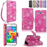 Galaxy Grand Prime Case - Cellularvilla Pu Leather Wallet Flip Open Pocket ID Card Holder Slots Case Cover Stand with Wrist Strap for Samsung Galaxy Grand Prime SM-G530H G5308W (Pink_Glitter)