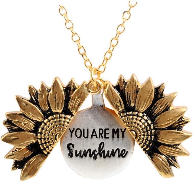 You are My Sunshine Engraved Necklace Sunflower Locket Necklace for Xmas Gift