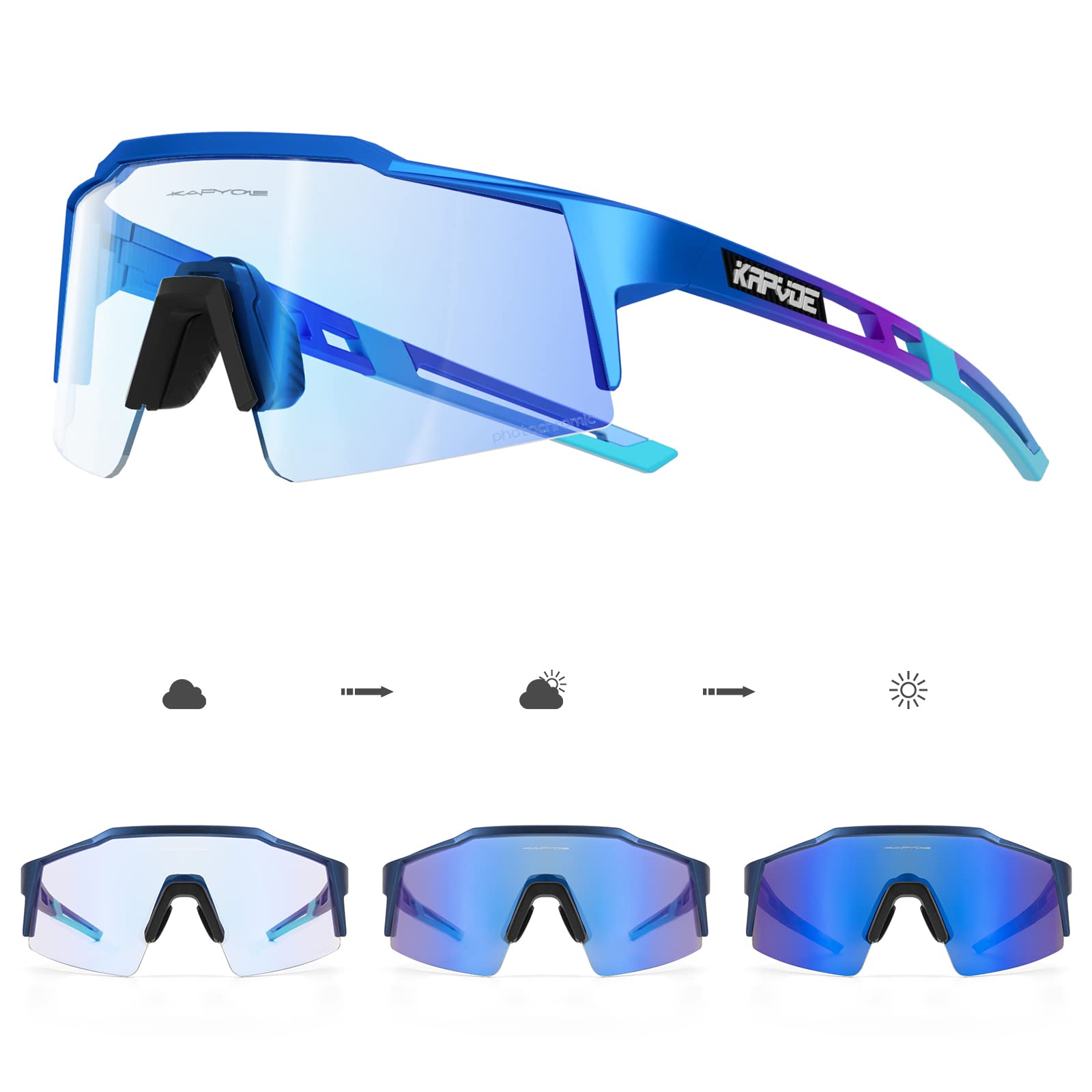 KAPVOE Photochromic Cycling Glasses Men Women Sunglasses MTB Mountain Bike Clear Youth Riding Blue 06