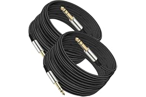 Yueyinpu Pack of 2 TRS Instrument Cable 1/4 Inch Straight 6.35mm Male Jack Nylon Braided Studio Cord (16 Feet-2 Pack)