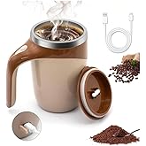 NexUp Goods USB Rechargeable Self Stirring Coffee Mug, Magnetic Mixing Travel Cup with Lid, 12oz Stainless Steel Auto Stirring Mug for Coffee, Tea, Hot Chocolate, Protein Shakes, Home or Office Gift