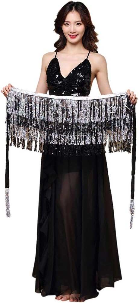 Women Sequins Tassels Bead Scarf Skirt Belly Dance Costume Belt Skirt Hip Wrap Outfit Skirt