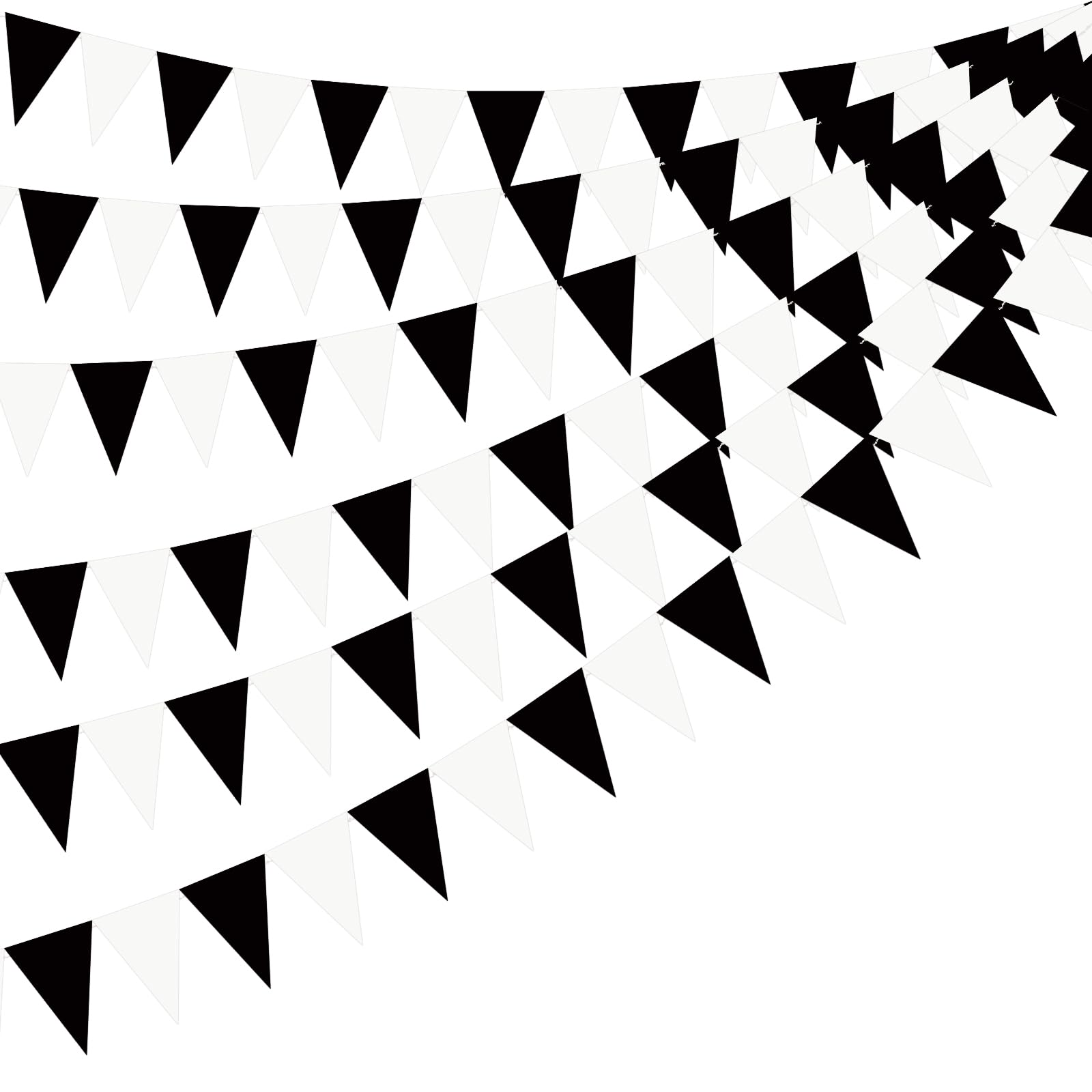 32Ft Black White Bunting Banner Party Decorations Triangle Flag Pennant Garland for Weddings Birthdays Halloween Bridal Baby Showers Anniversaries Engagements Graduation Football Racing Theme Parties