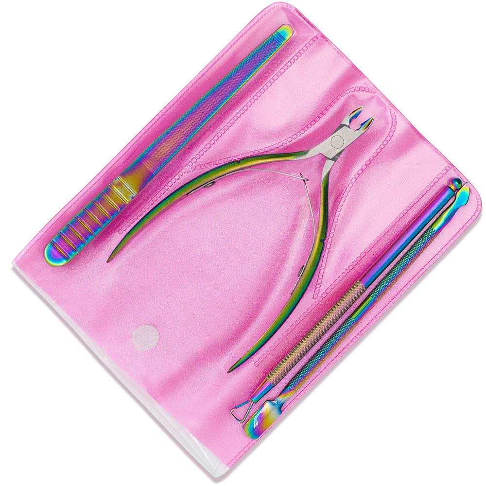 JOYJULY Cuticle Trimmer with Cuticle Pusher Nail File, Cuticle Remover Cutter Nipper Multi-color Professional Stainless Steel Cuticle Cutter Clipper Nail Nipper Durable Pedicure Manicure Tools: Beauty