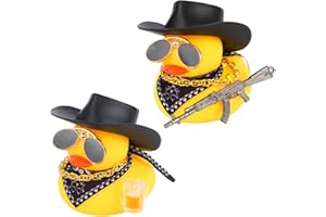 2pcs Cowboy Ducks for Car, 2 Styles Cool Rubber Ducks Mini Ducky Decoration for Car Dashboard Ornaments Funny Home Office Tab