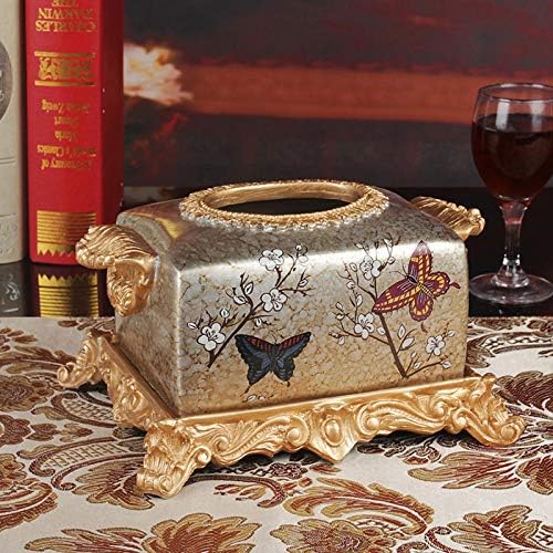 yuxiyuan European Multi-Function Paper Towel Box American Napkins Tray Living Room Home Retro Storage Box Coffee Table Decoration@Water Flower Butterfly Dance Tissue Box
